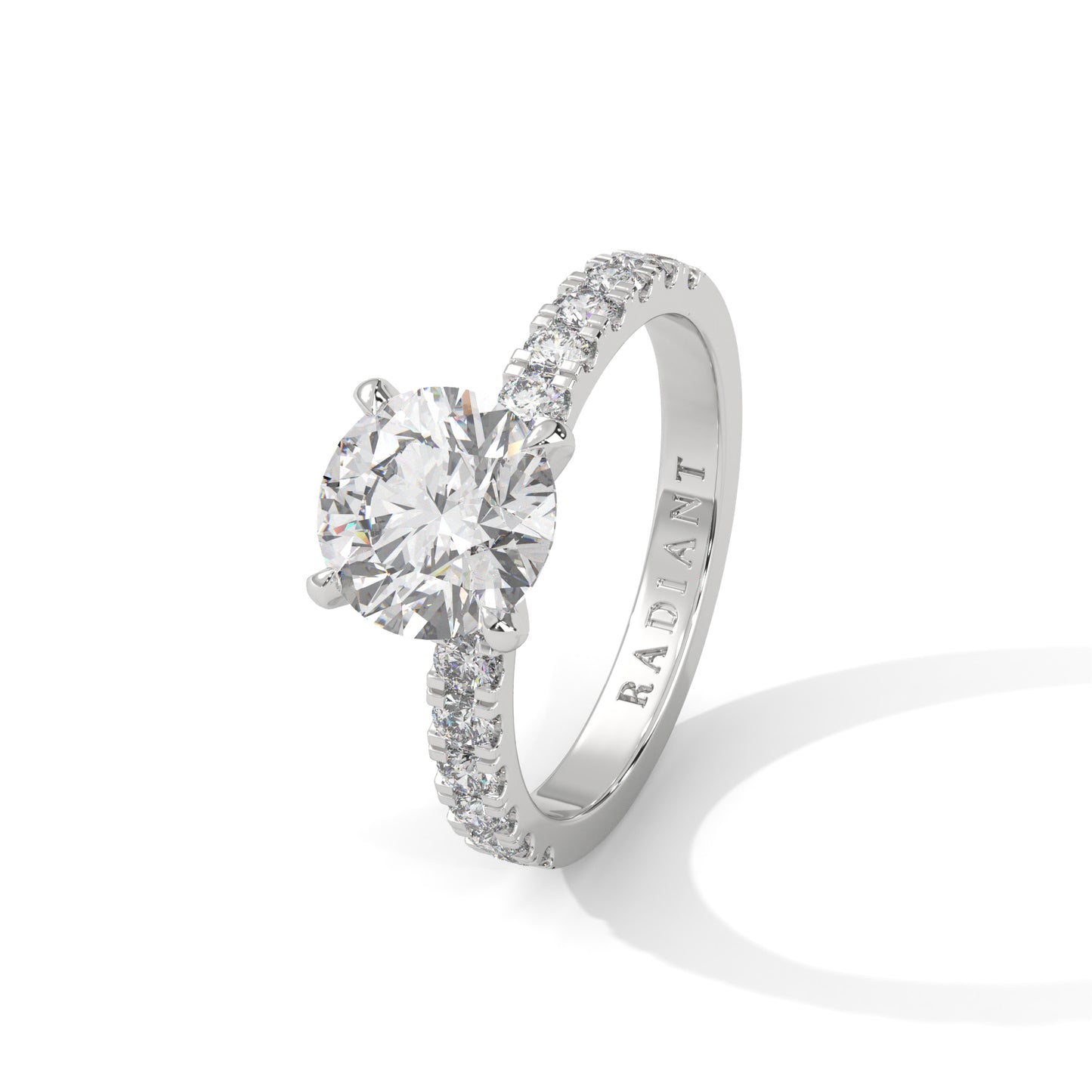 April - Classic Round Solitaire with French Pavé Band