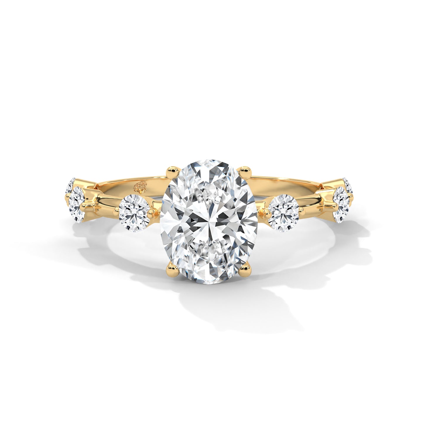 Anna - Oval diamond with Hidden Halo and Three Offset Round Diamonds