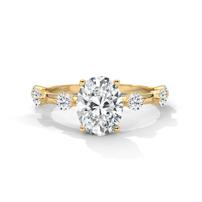 Anna - Oval diamond with Hidden Halo and Three Offset Round Diamonds
