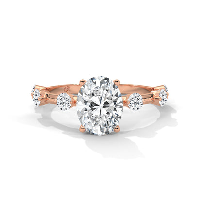 Anna - Oval diamond with Hidden Halo and Three Offset Round Diamonds