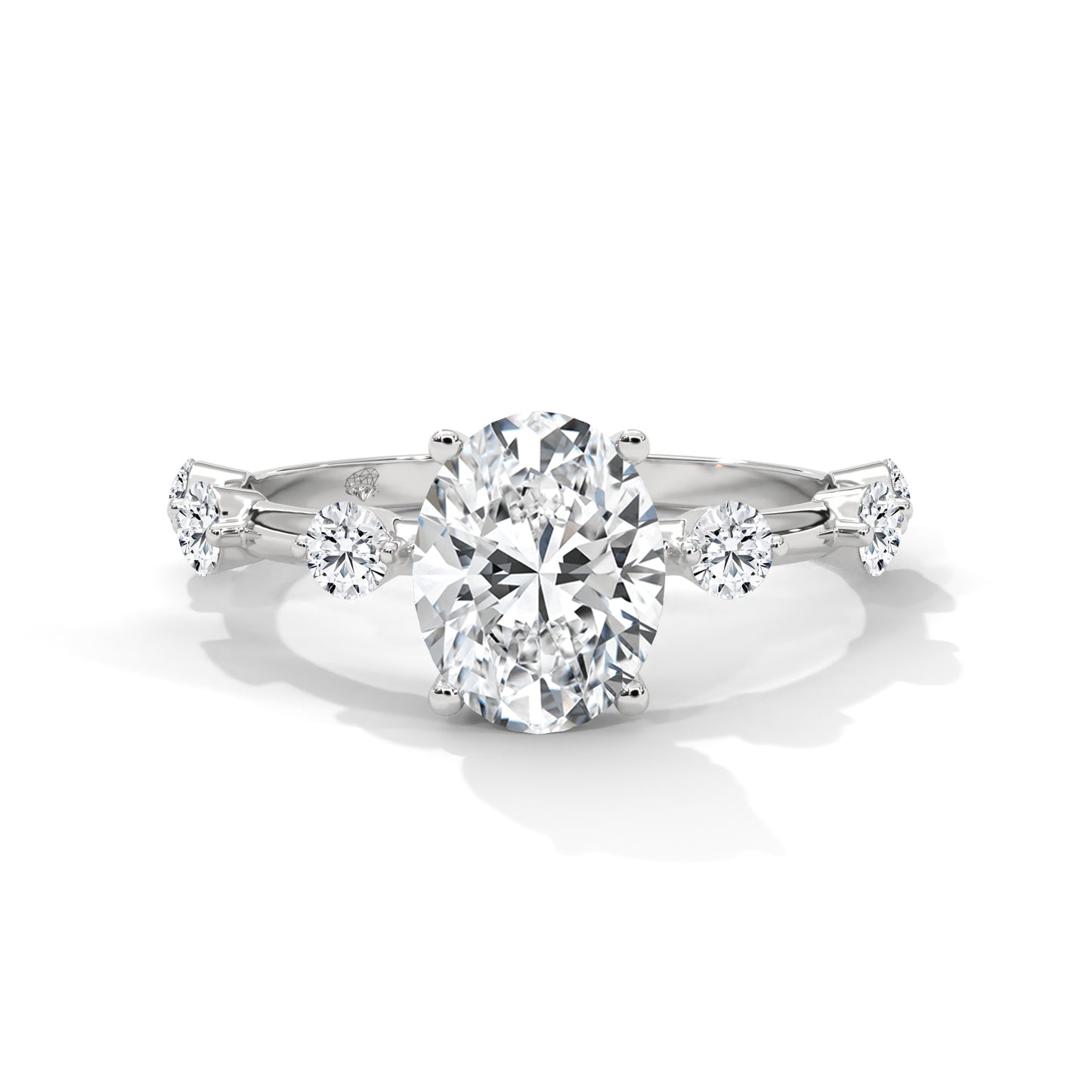 Anna - Oval diamond with Hidden Halo and Three Offset Round Diamonds