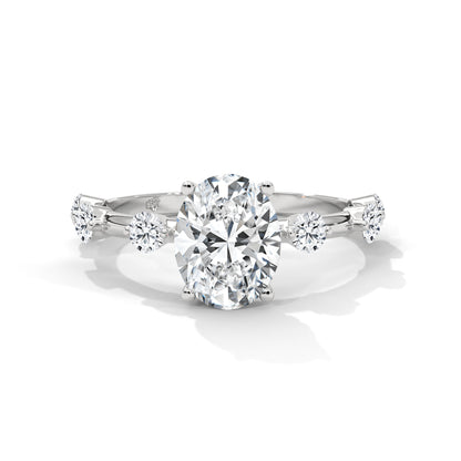 Anna - Oval diamond with Hidden Halo and Three Offset Round Diamonds