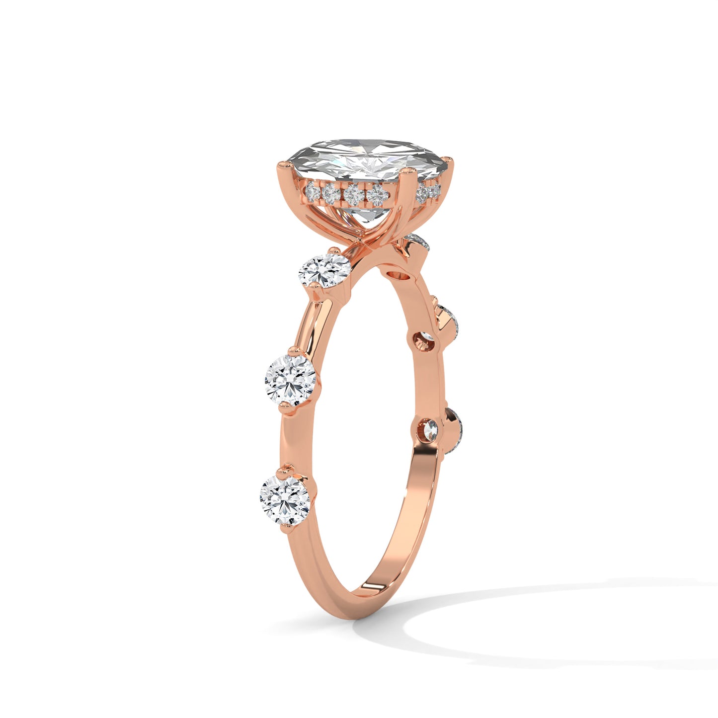 Anna - Oval diamond with Hidden Halo and Three Offset Round Diamonds