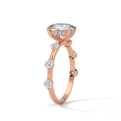 Anna - Oval diamond with Hidden Halo and Three Offset Round Diamonds