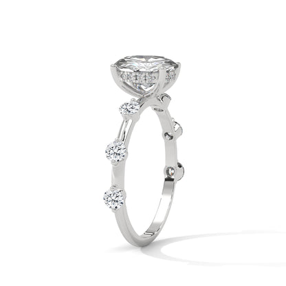 Anna - Oval diamond with Hidden Halo and Three Offset Round Diamonds