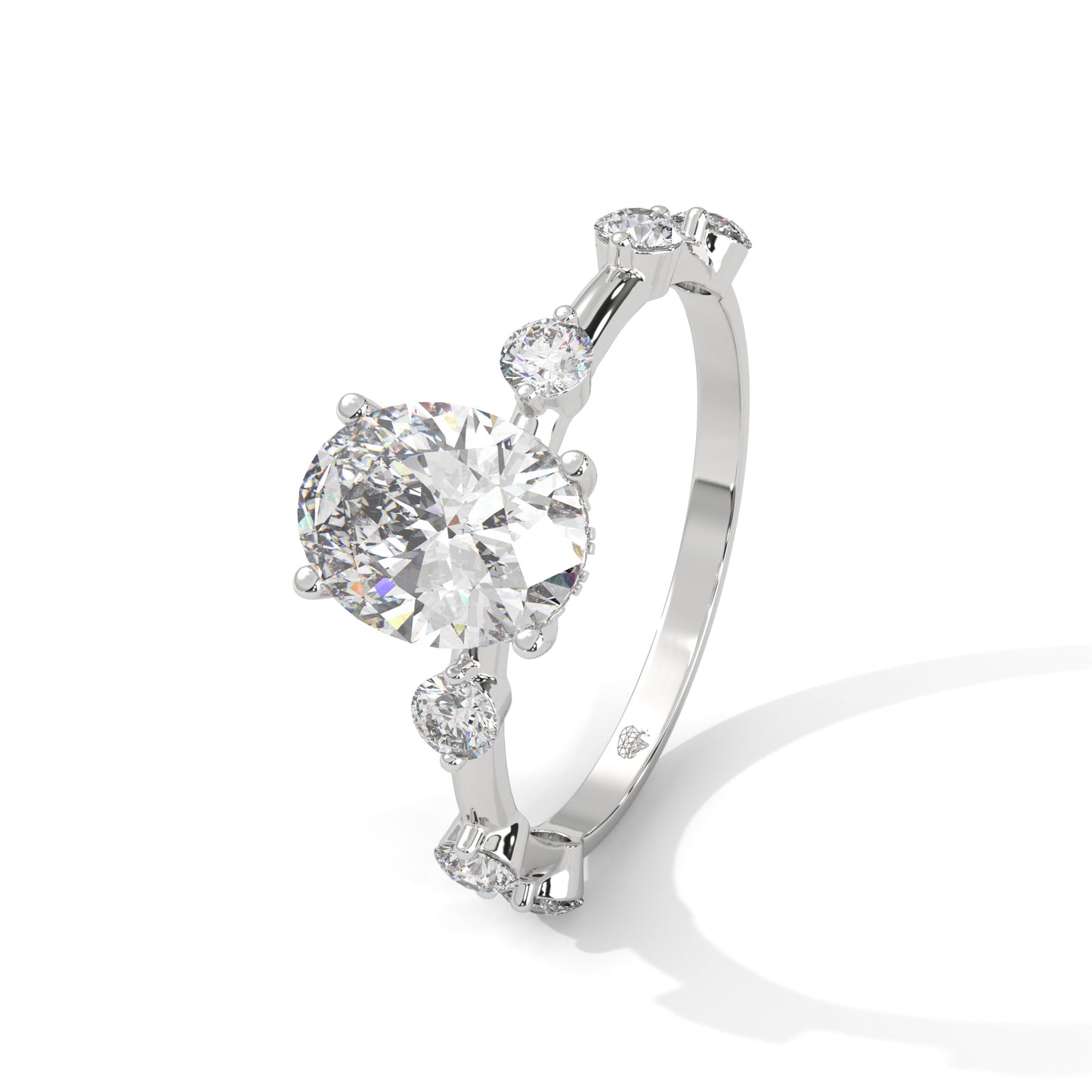 Anna - Oval diamond with Hidden Halo and Three Offset Round Diamonds