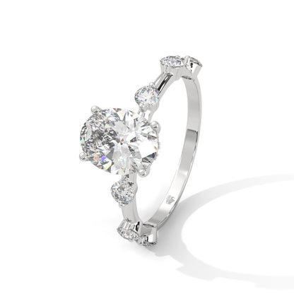 Anna - Oval diamond with Hidden Halo and Three Offset Round Diamonds