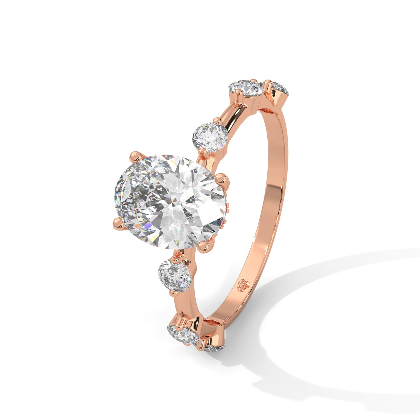 Anna - Oval diamond with Hidden Halo and Three Offset Round Diamonds