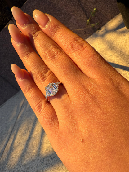 Celine - Emerald Lab Grown Trilogy Engagement Ring