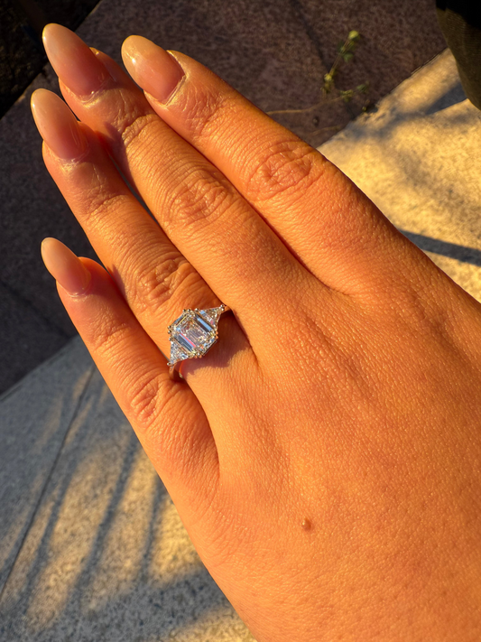 Celine - Emerald Lab Grown Trilogy Engagement Ring