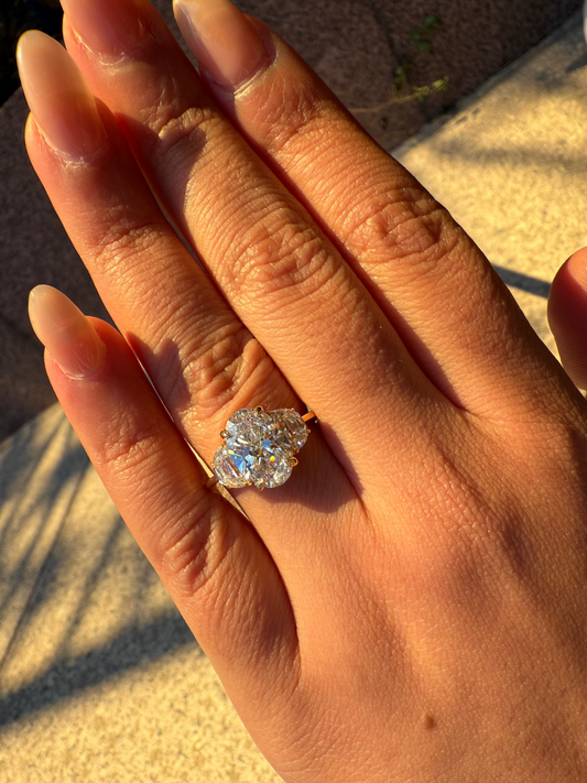Oval Lab Grown DiamondEngagement Ring with Half moon Diamonds on the side
