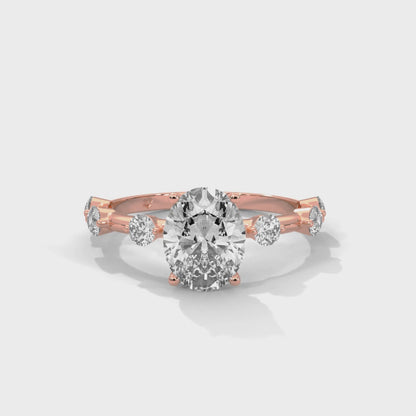 Anna - Oval diamond with Hidden Halo and Three Offset Round Diamonds