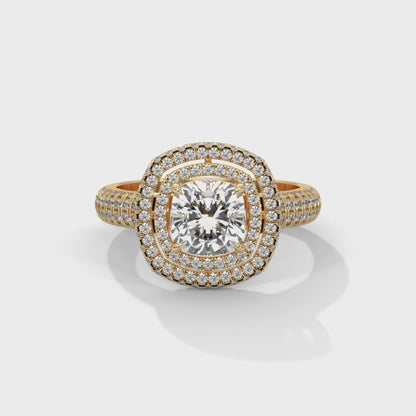 Zoe- Cushion Cut with Double Halo