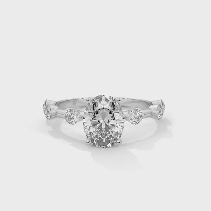 Anna - Oval diamond with Hidden Halo and Three Offset Round Diamonds