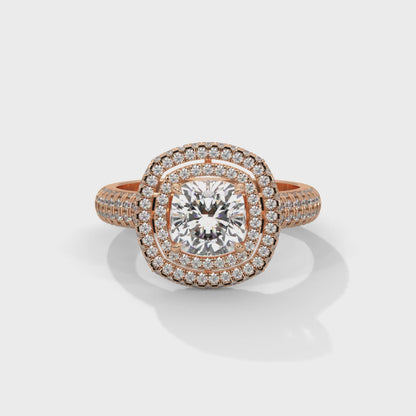 Zoe- Cushion Cut with Double Halo