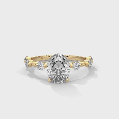 Anna - Oval diamond with Hidden Halo and Three Offset Round Diamonds