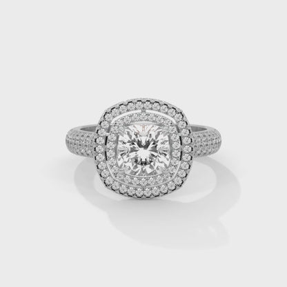 Zoe- Cushion Cut with Double Halo